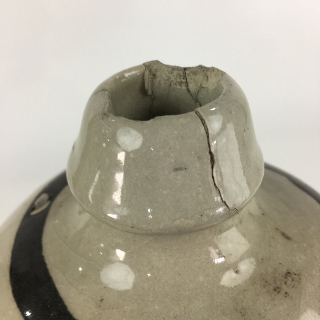 Japanese Ceramic Sake Bottle Tokkuri Vtg Pottery Gray Hand-Written Kanji TS409