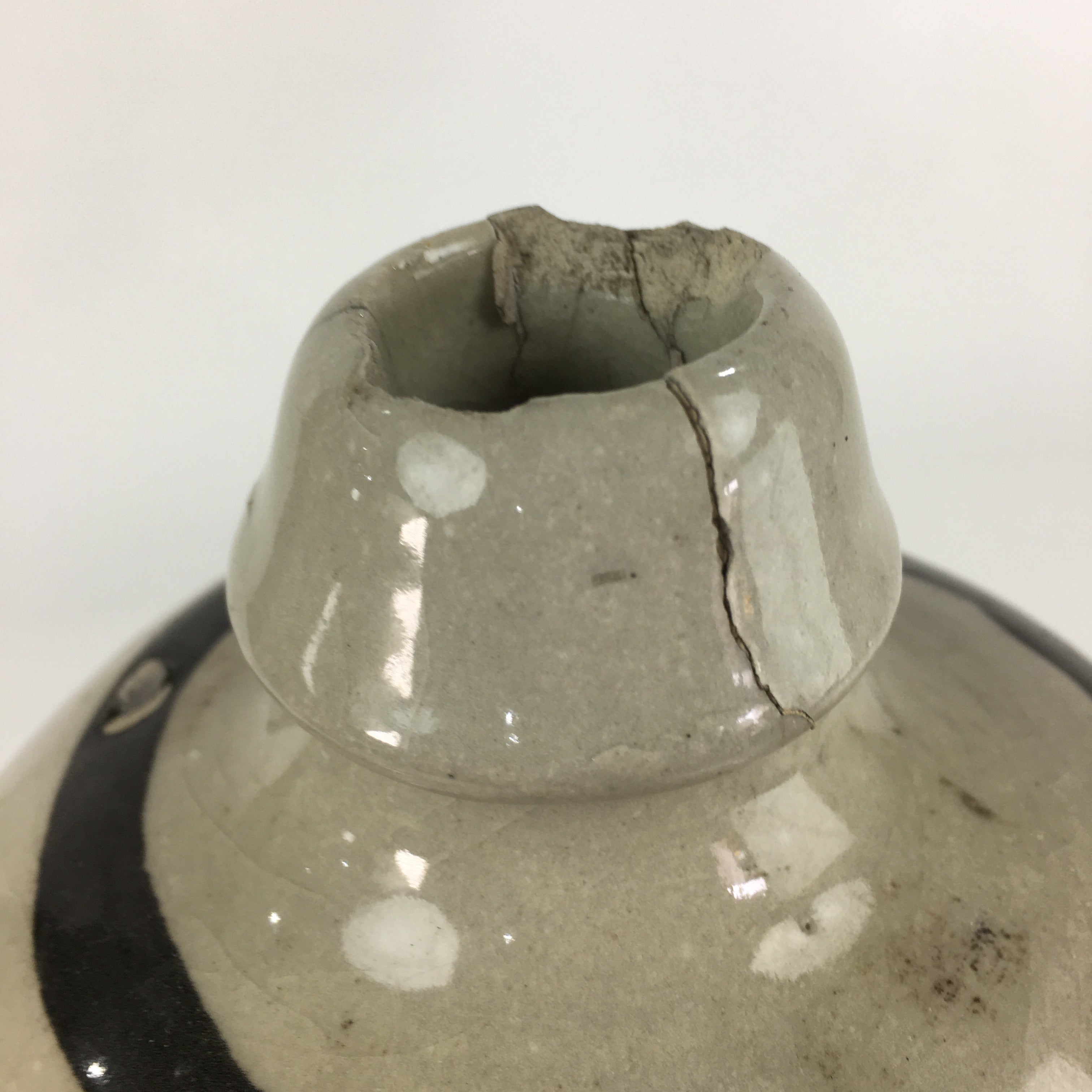 Japanese Ceramic Sake Bottle Tokkuri Vtg Pottery Gray Hand-Written Kanji TS409