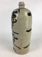 Japanese Ceramic Sake Bottle Tokkuri Vtg Pottery Gray Hand-Written Kanji TS409