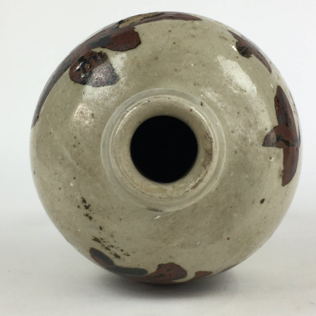 Japanese Ceramic Sake Bottle Tokkuri Vtg Pottery Gray Hand-Written Kanji TS410