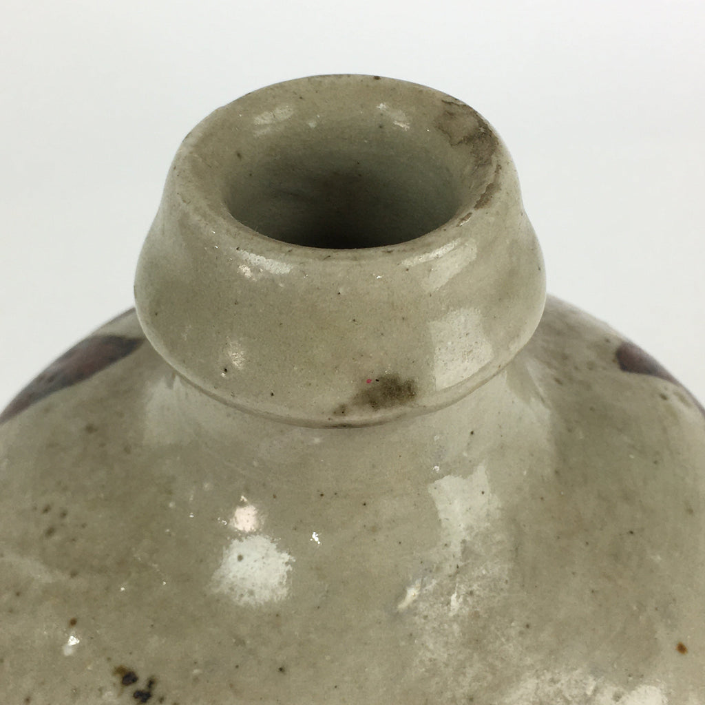 Japanese Ceramic Sake Bottle Tokkuri Vtg Pottery Gray Hand-Written Kanji TS410