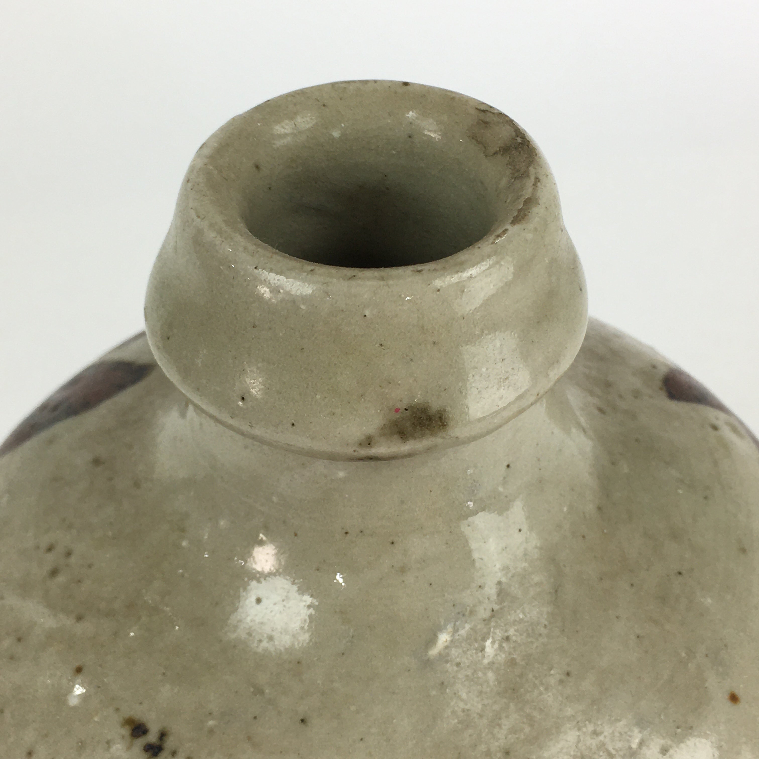 Japanese Ceramic Sake Bottle Tokkuri Vtg Pottery Gray Hand-Written Kanji TS410