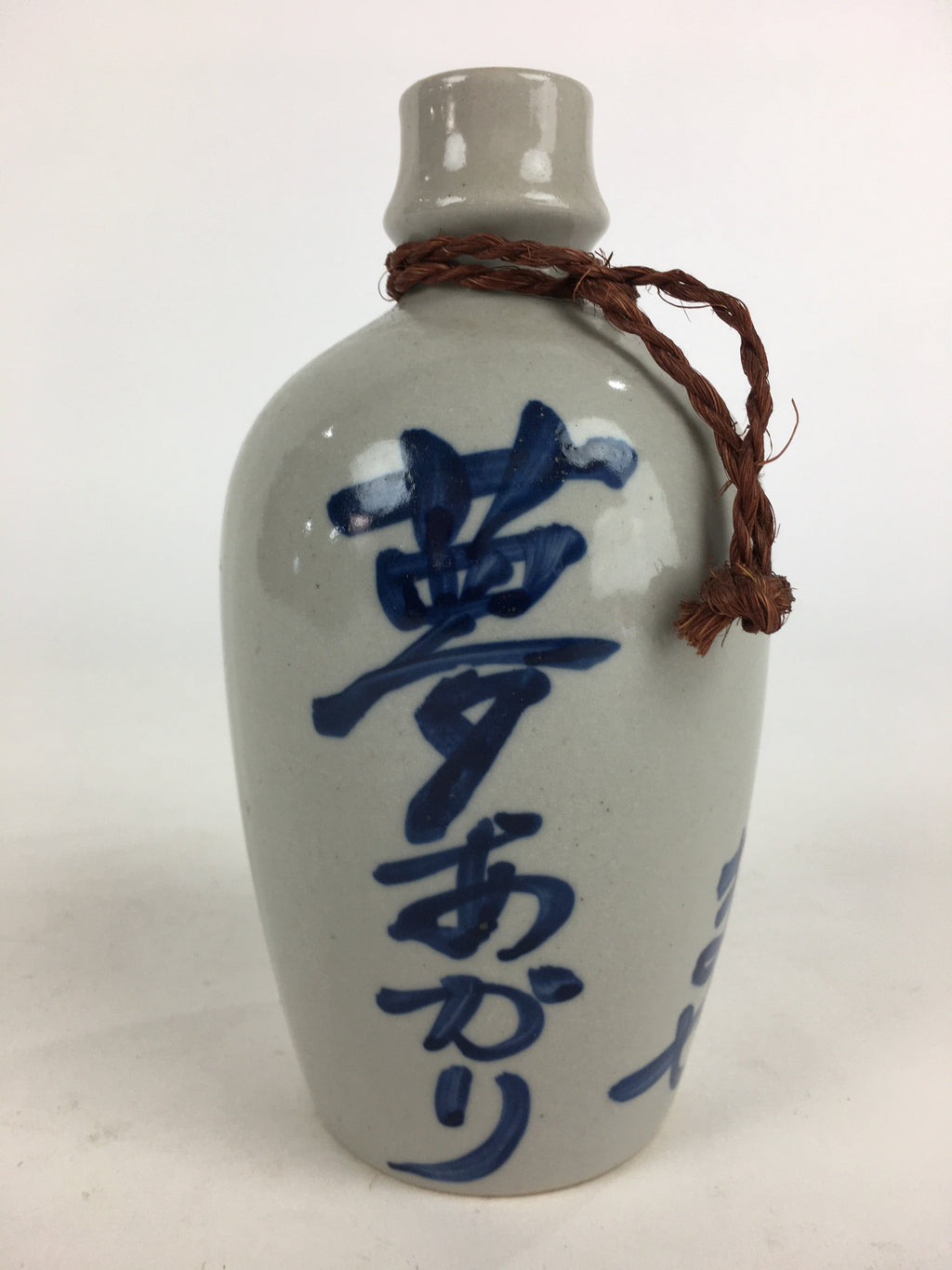 Japanese Ceramic Sake Bottle Tokkuri Vtg Pottery Gray Hand-Written Kanji TS411