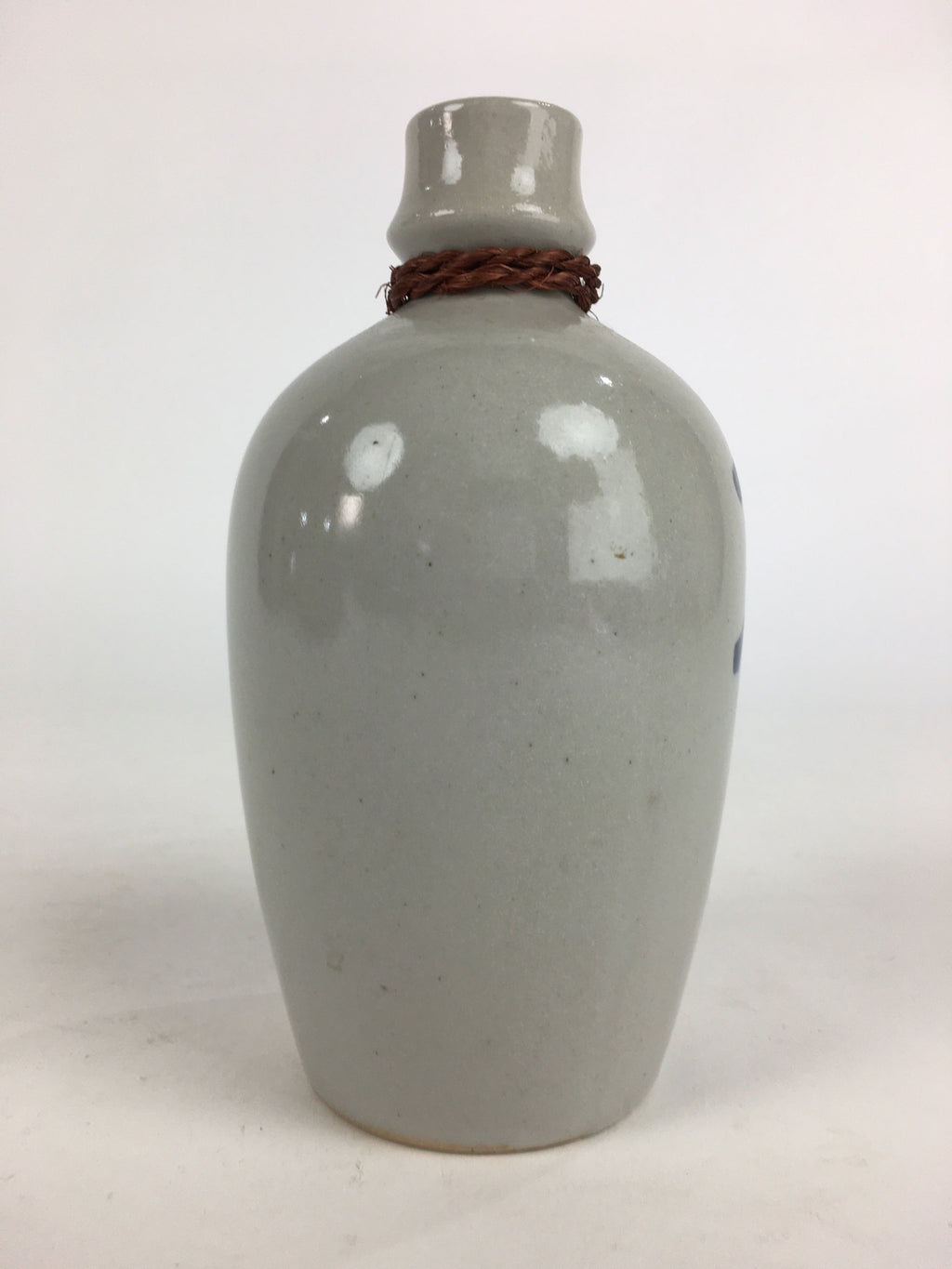 Japanese Ceramic Sake Bottle Tokkuri Vtg Pottery Gray Hand-Written Kanji TS411