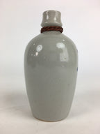 Japanese Ceramic Sake Bottle Tokkuri Vtg Pottery Gray Hand-Written Kanji TS411