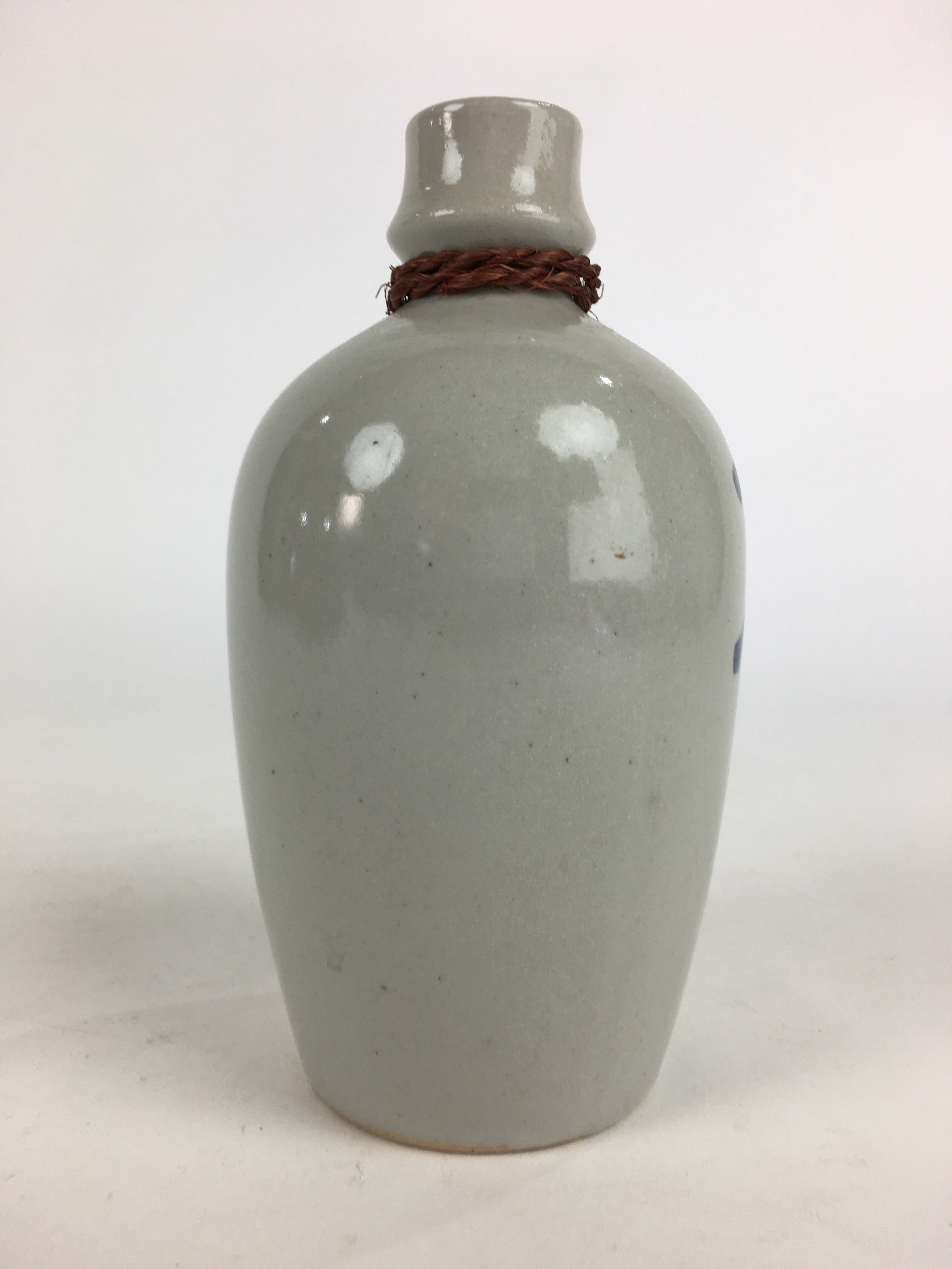 Japanese Ceramic Sake Bottle Tokkuri Vtg Pottery Gray Hand-Written Kanji TS411