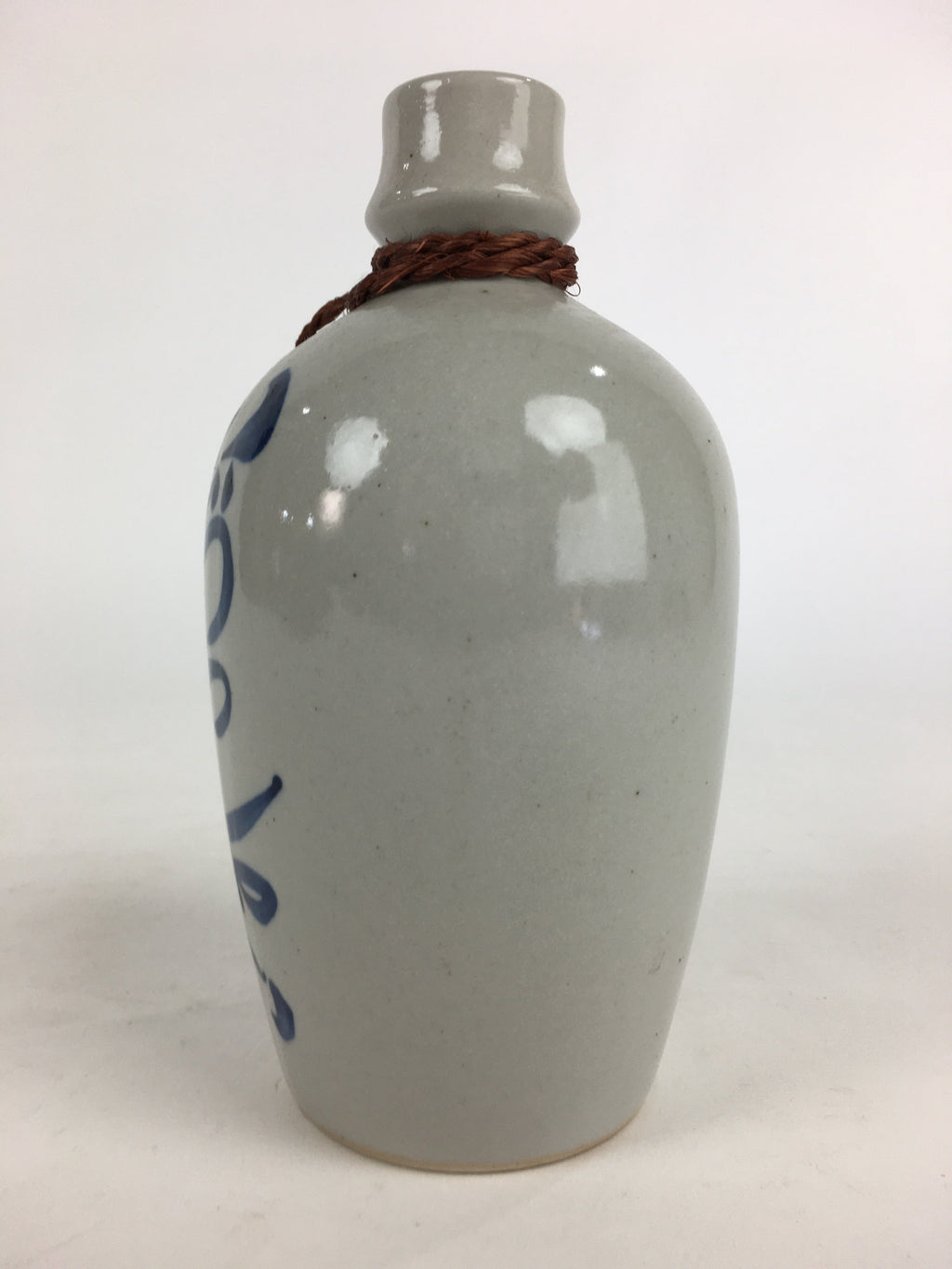 Japanese Ceramic Sake Bottle Tokkuri Vtg Pottery Gray Hand-Written Kanji TS411