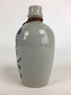 Japanese Ceramic Sake Bottle Tokkuri Vtg Pottery Gray Hand-Written Kanji TS411