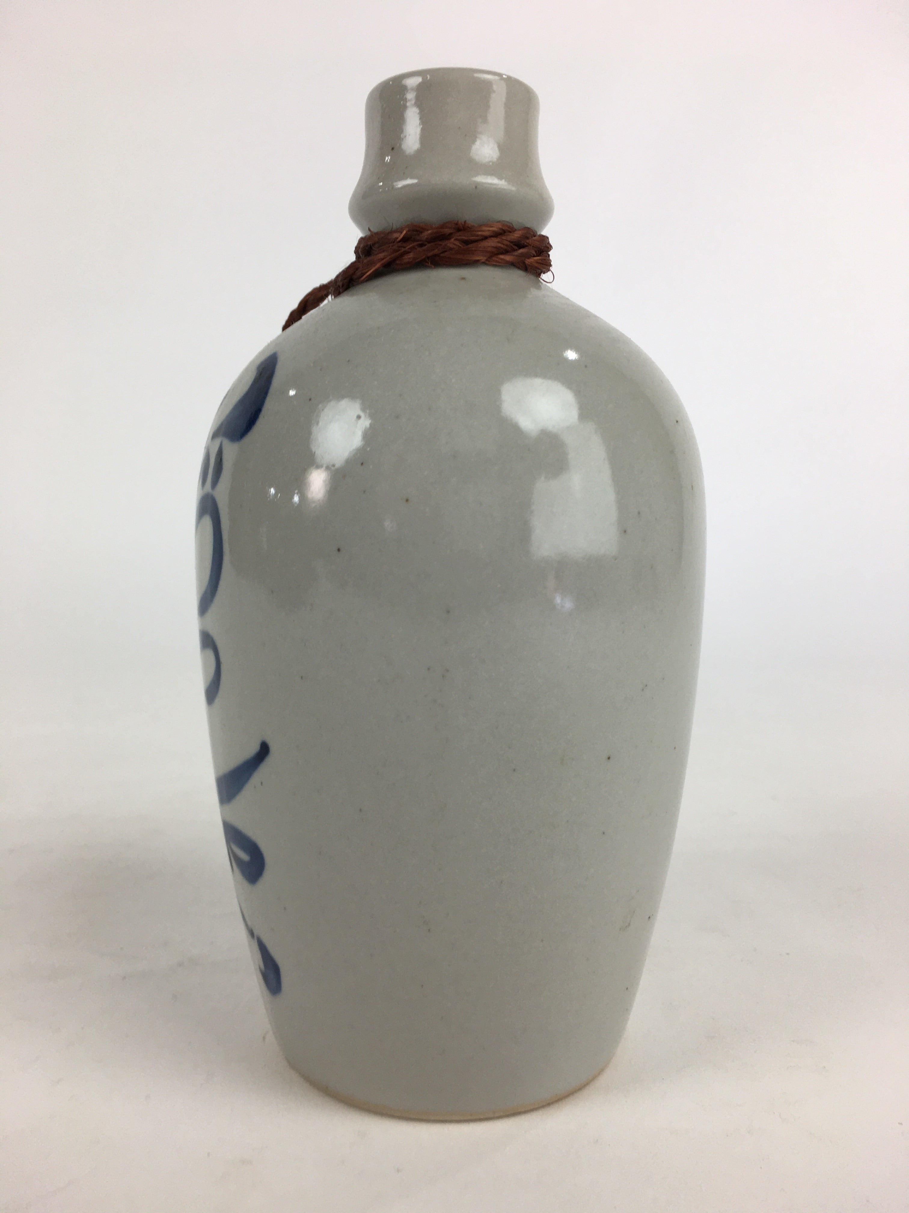 Japanese Ceramic Sake Bottle Tokkuri Vtg Pottery Gray Hand-Written Kanji TS411