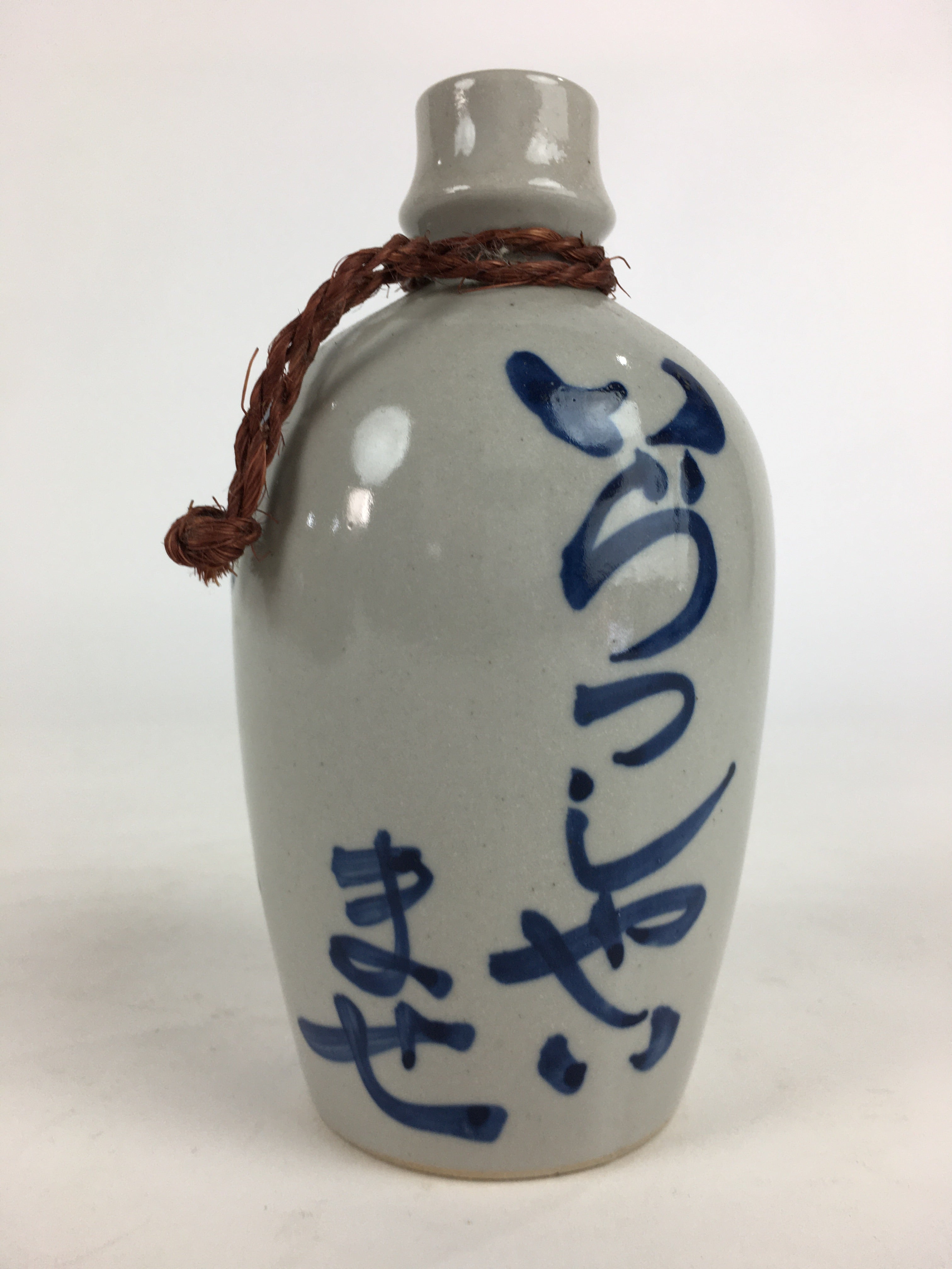Japanese Ceramic Sake Bottle Tokkuri Vtg Pottery Gray Hand-Written Kanji TS411