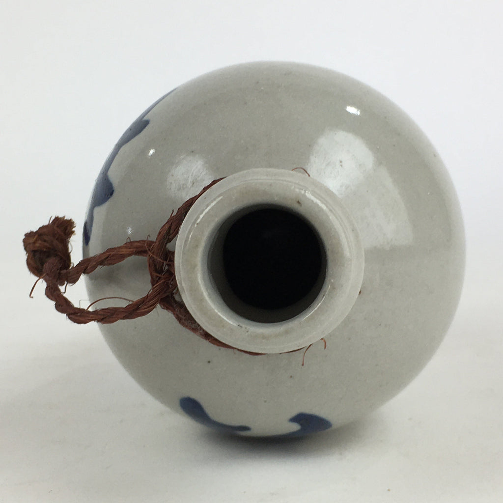 Japanese Ceramic Sake Bottle Tokkuri Vtg Pottery Gray Hand-Written Kanji TS411