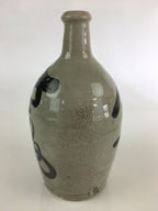 Japanese Ceramic Sake Bottle Tokkuri Vtg Pottery Gray Hand-Written Kanji TS412