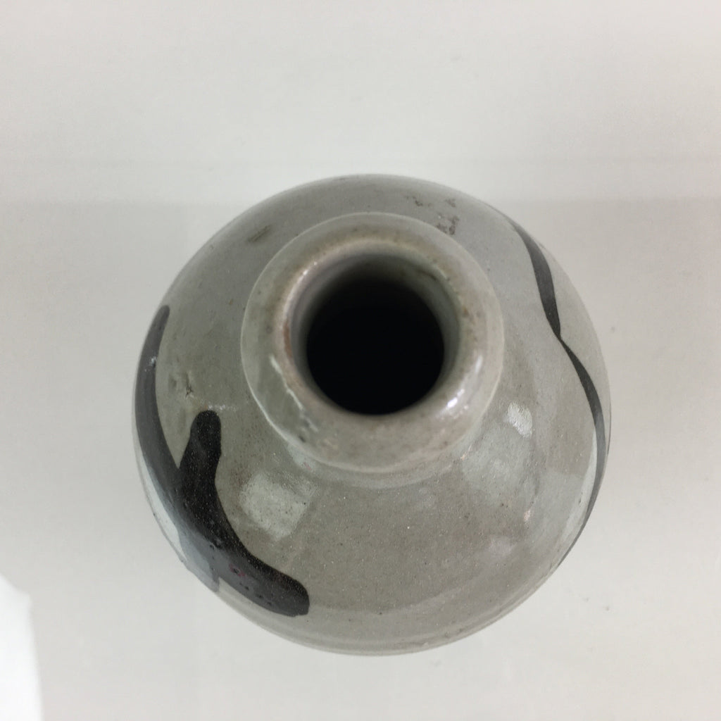 Japanese Ceramic Sake Bottle Tokkuri Vtg Pottery Gray Hand-Written Kanji TS412