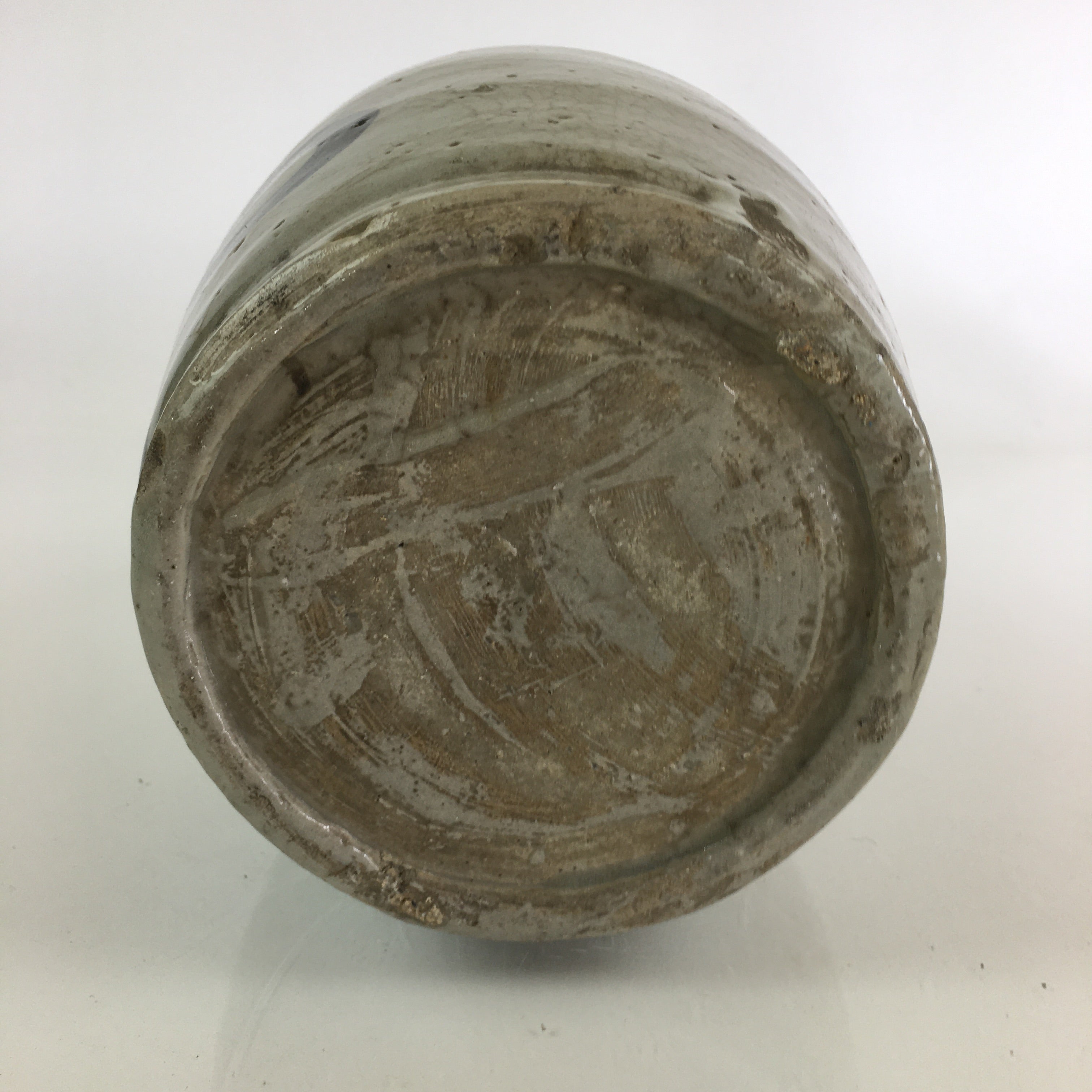 Japanese Ceramic Sake Bottle Tokkuri Vtg Pottery Gray Hand-Written Kanji TS412
