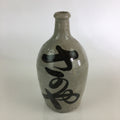 Japanese Ceramic Sake Bottle Tokkuri Vtg Pottery Gray Hand-Written Kanji TS412