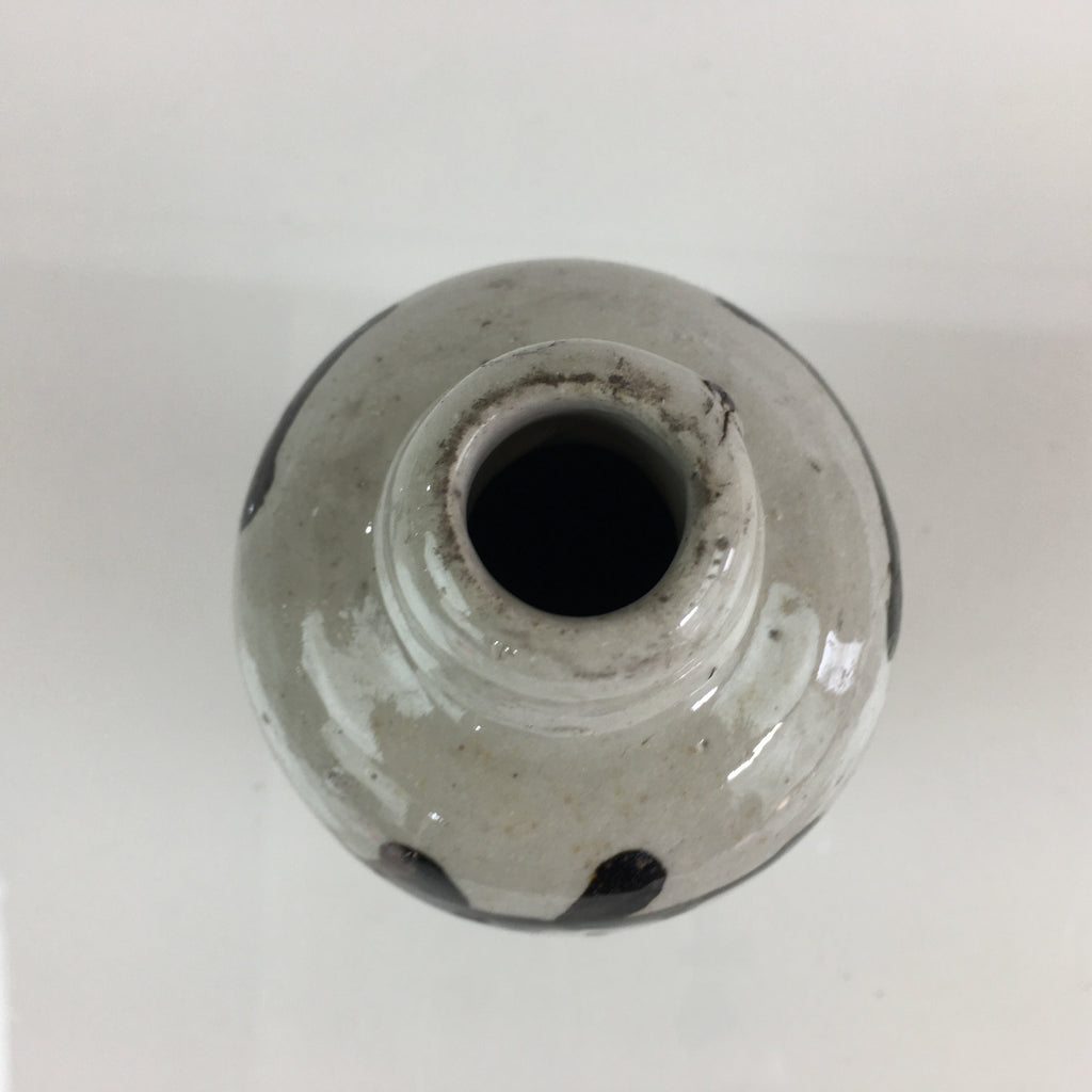 Japanese Ceramic Sake Bottle Tokkuri Vtg Pottery Gray Hand-Written Kanji TS413