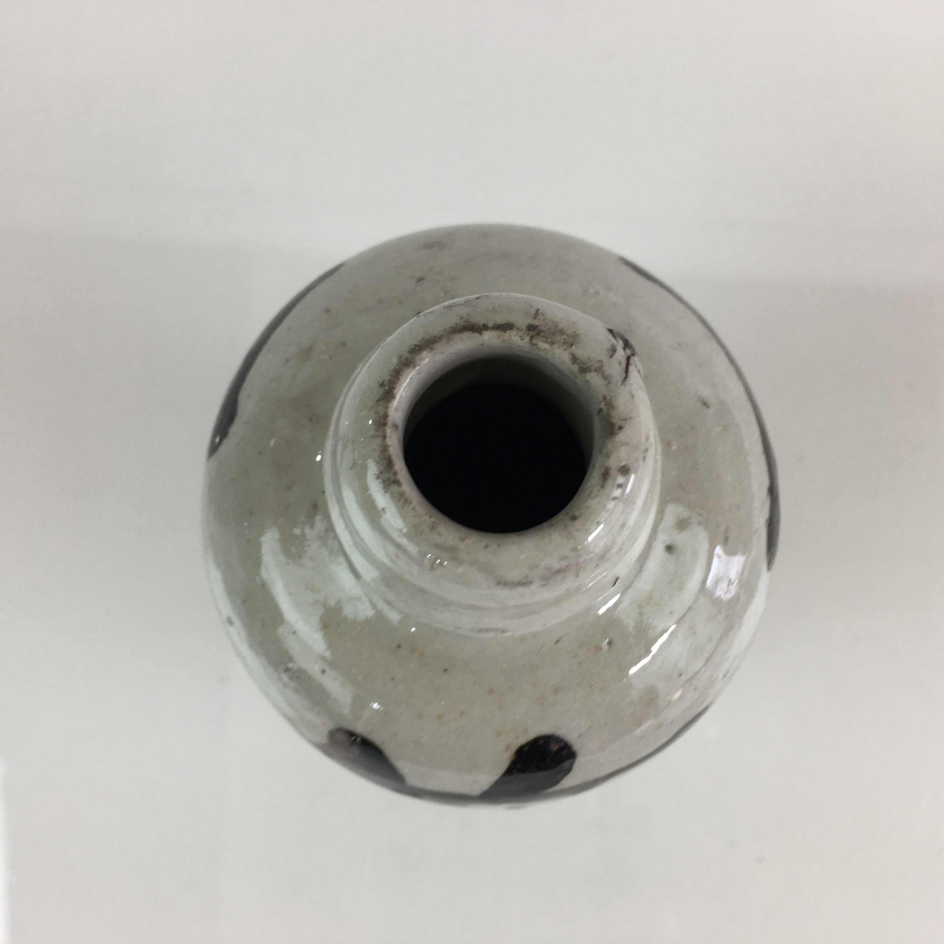 Japanese Ceramic Sake Bottle Tokkuri Vtg Pottery Gray Hand-Written Kanji TS413