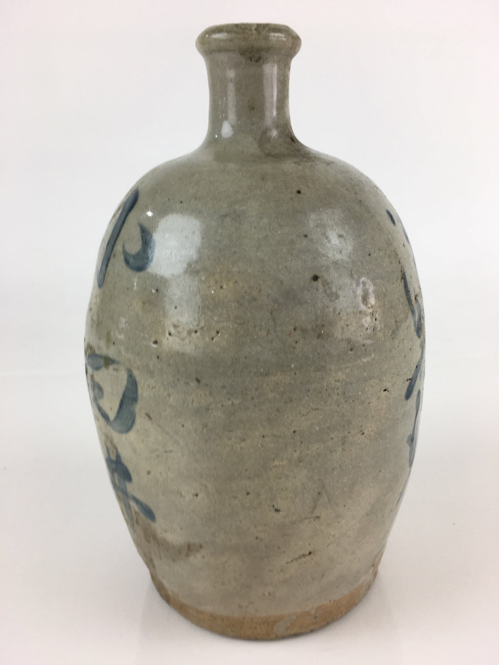 Japanese Ceramic Sake Bottle Tokkuri Vtg Pottery Gray Hand-Written Kanji TS421