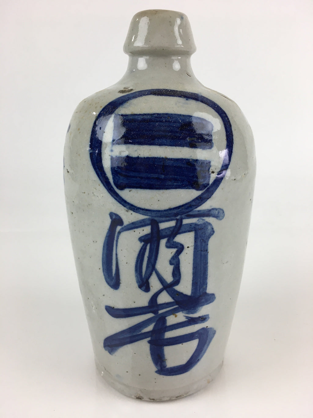Japanese Ceramic Sake Bottle Tokkuri Vtg Pottery Gray Hand-Written Kanji TS422