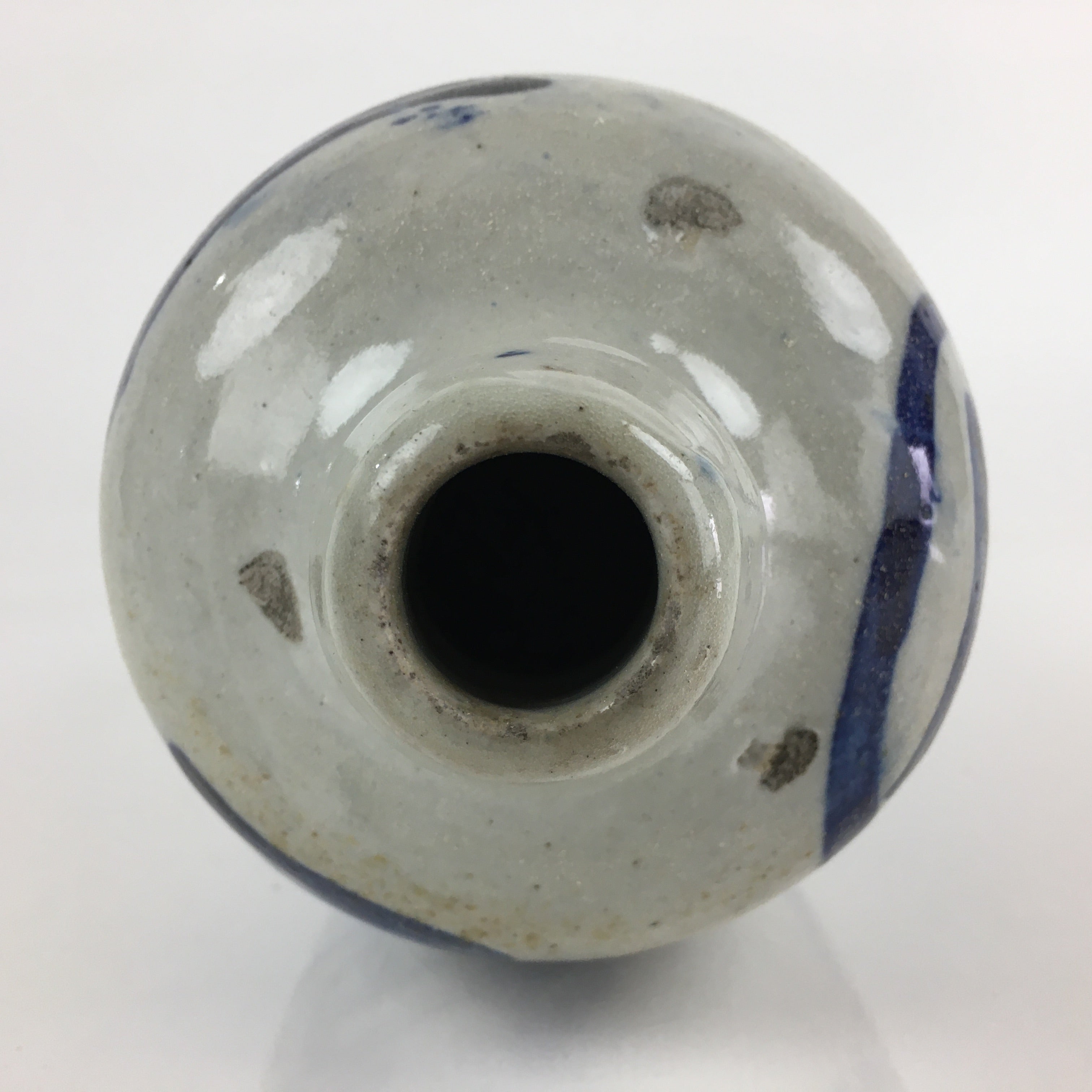 Japanese Ceramic Sake Bottle Tokkuri Vtg Pottery Gray Hand-Written Kanji TS422