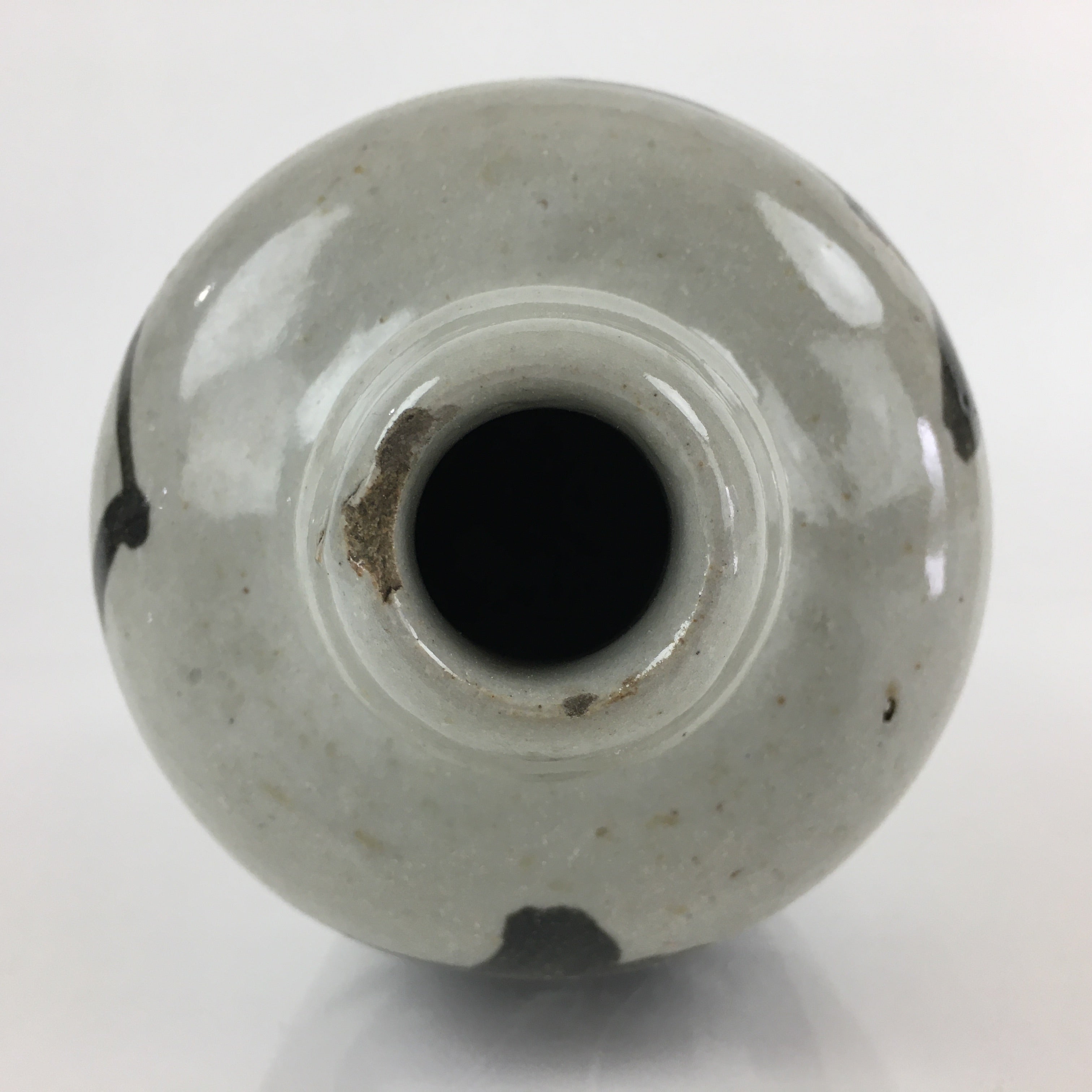 Japanese Ceramic Sake Bottle Tokkuri Vtg Pottery Gray Hand-Written Kanji TS423