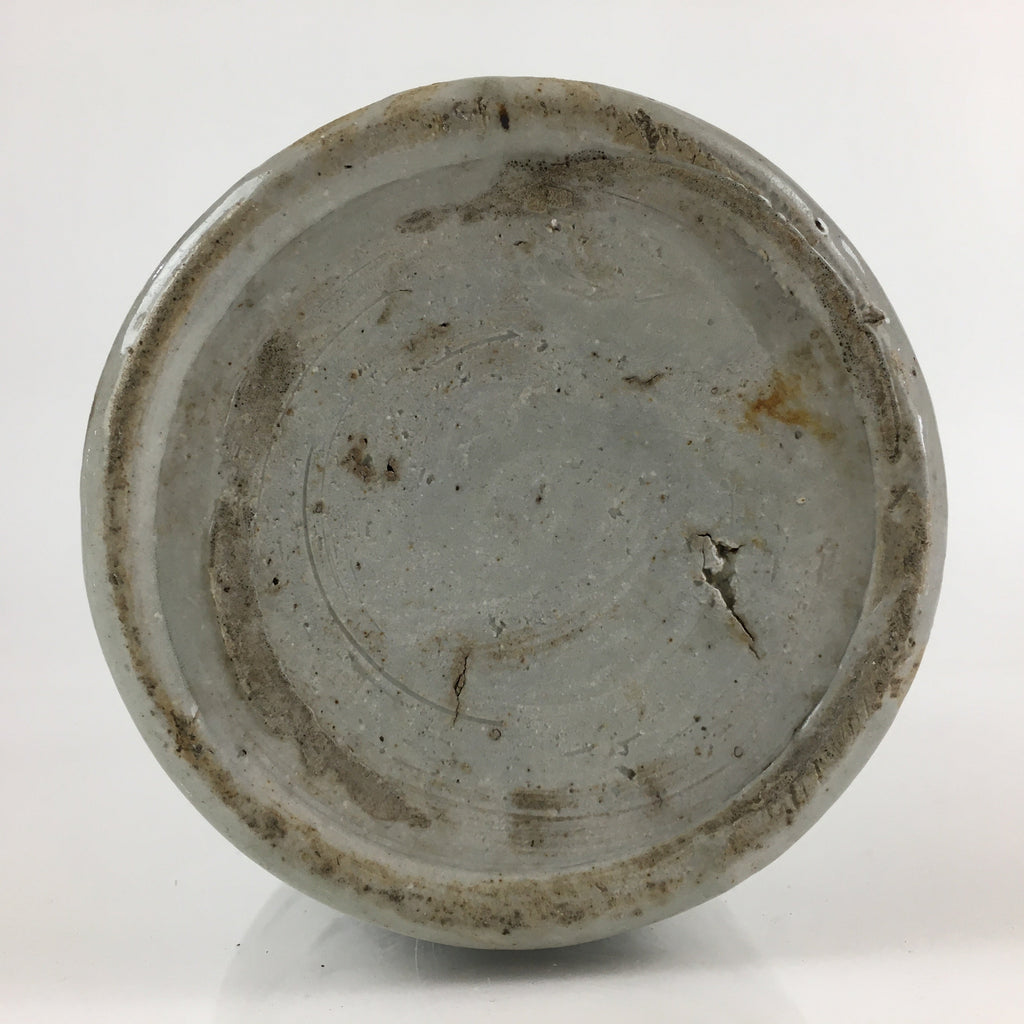 Japanese Ceramic Sake Bottle Tokkuri Vtg Pottery Gray Hand-Written Kanji TS423
