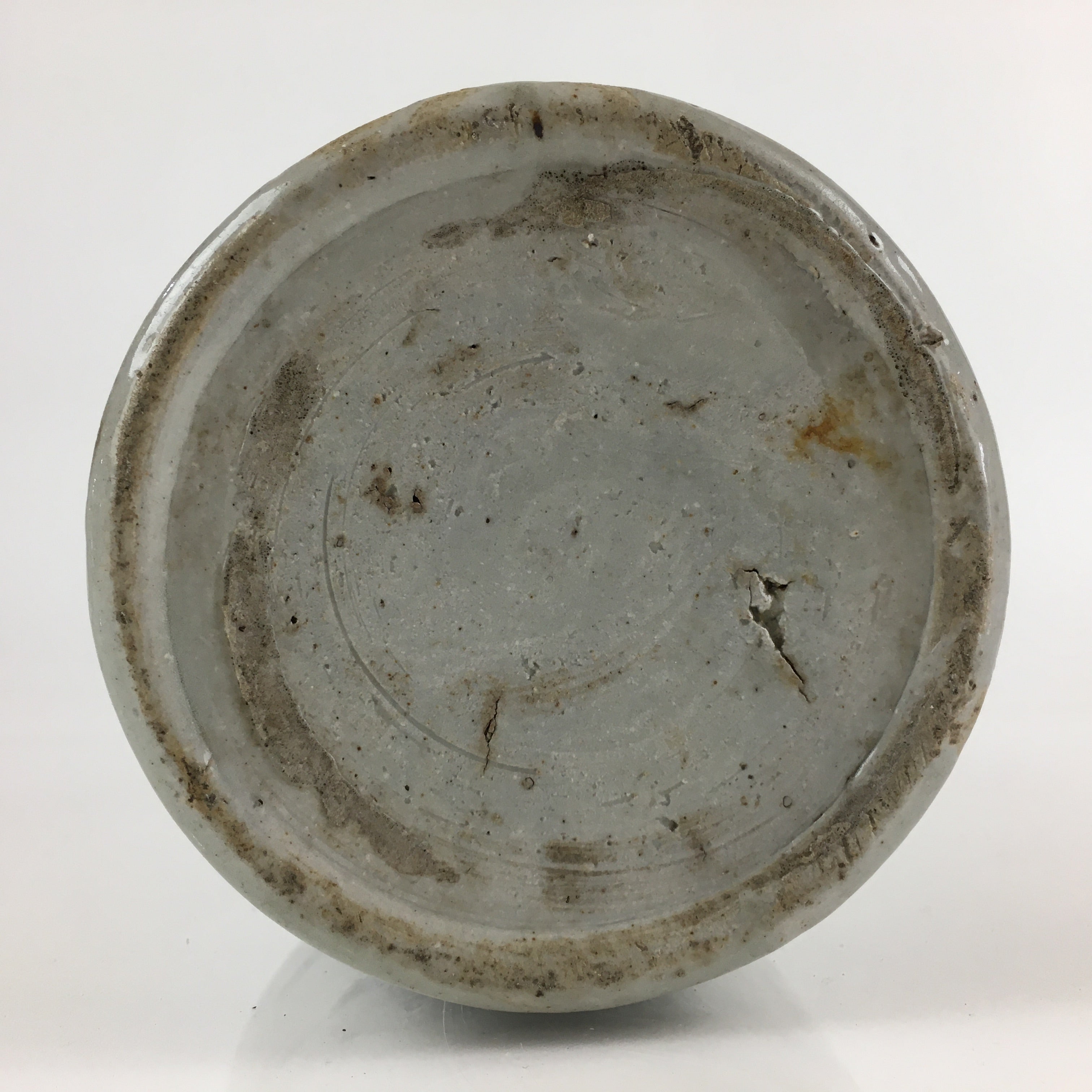 Japanese Ceramic Sake Bottle Tokkuri Vtg Pottery Gray Hand-Written Kanji TS423
