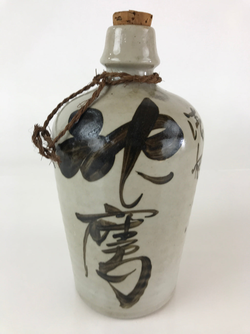 Japanese Ceramic Sake Bottle Tokkuri Vtg Pottery Gray Hand-Written Kanji TS452