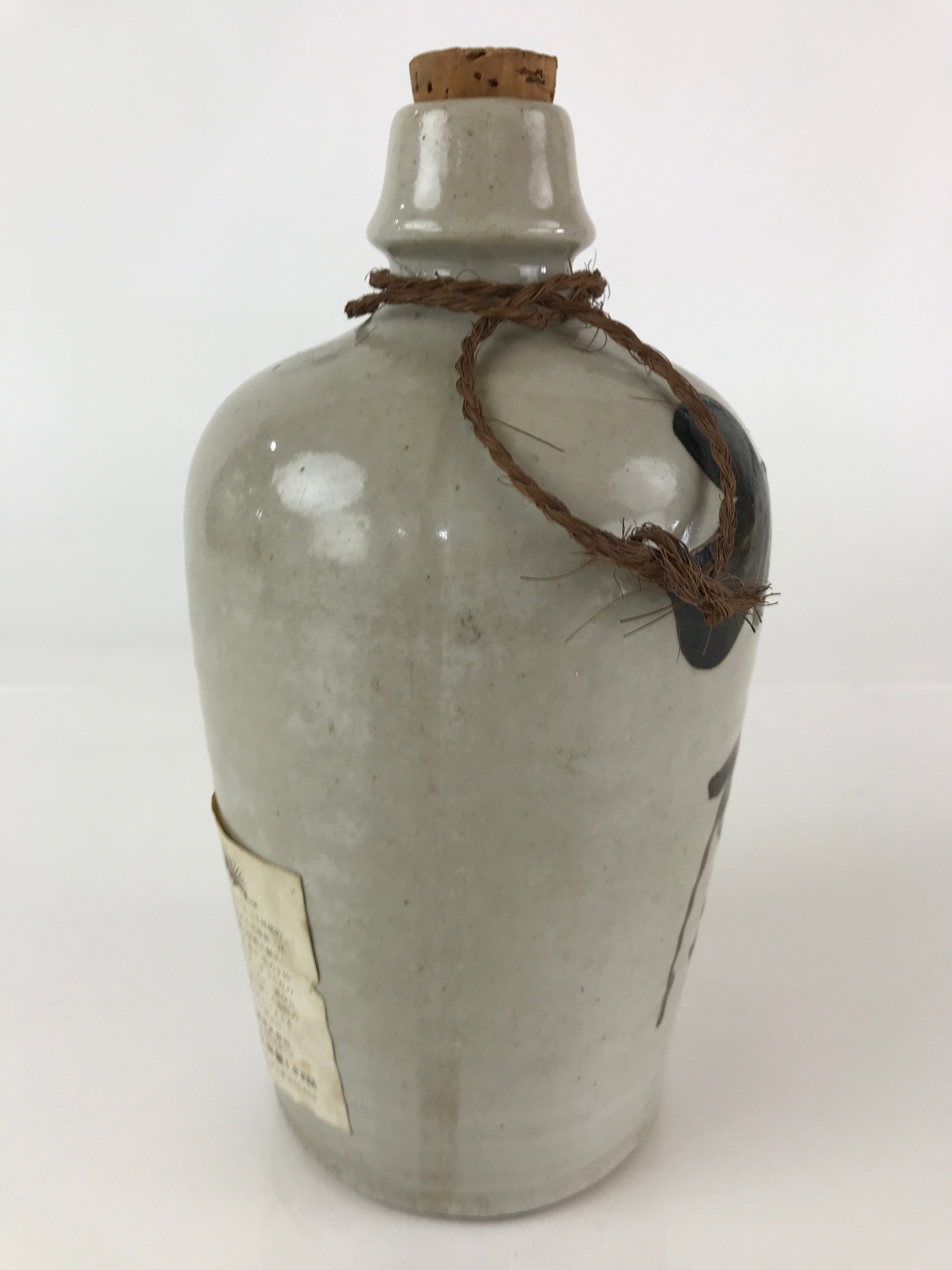 Japanese Ceramic Sake Bottle Tokkuri Vtg Pottery Gray Hand-Written Kanji TS452