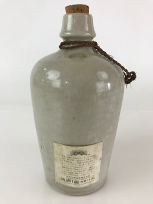 Japanese Ceramic Sake Bottle Tokkuri Vtg Pottery Gray Hand-Written Kanji TS452