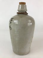 Japanese Ceramic Sake Bottle Tokkuri Vtg Pottery Gray Hand-Written Kanji TS452