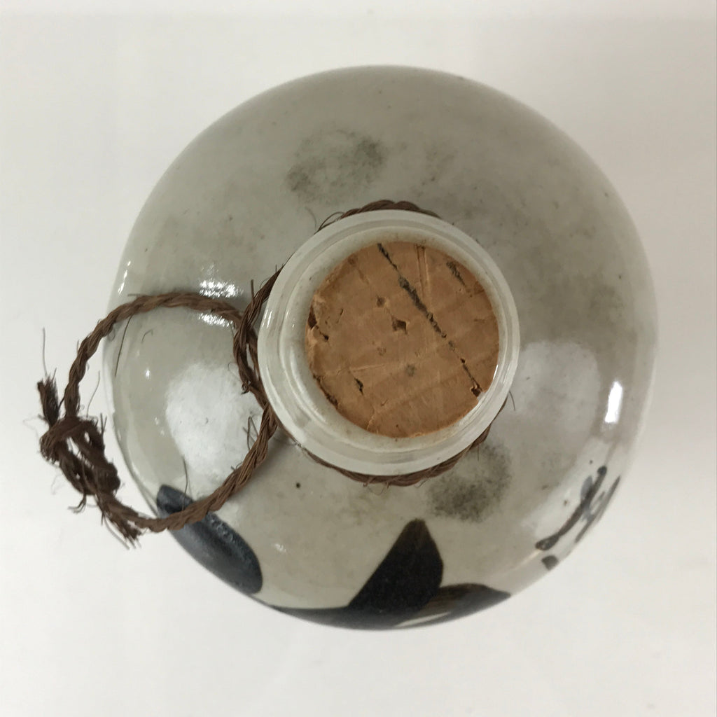 Japanese Ceramic Sake Bottle Tokkuri Vtg Pottery Gray Hand-Written Kanji TS452