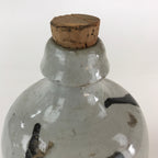 Japanese Ceramic Sake Bottle Tokkuri Vtg Pottery Gray Hand-Written Kanji TS453