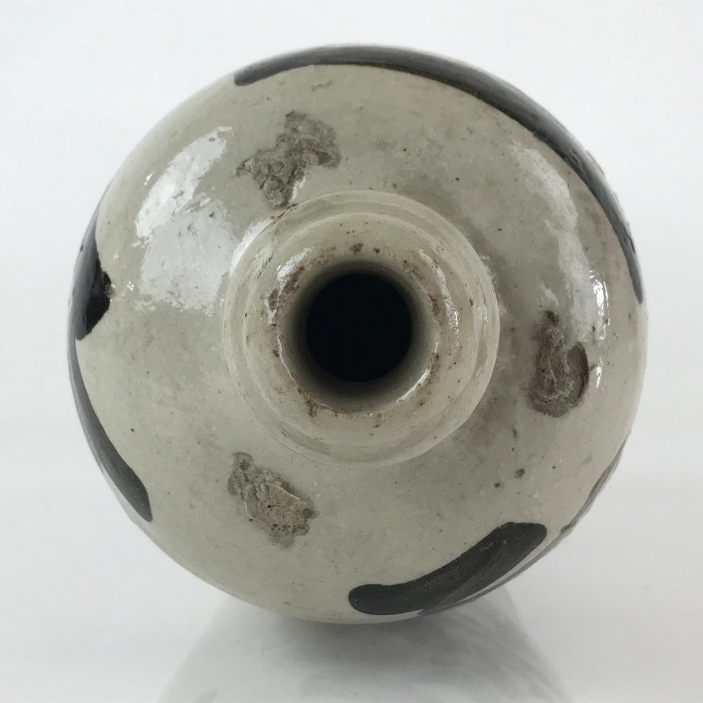 Japanese Ceramic Sake Bottle Tokkuri Vtg Pottery Gray Hand-Written Kanji TS477