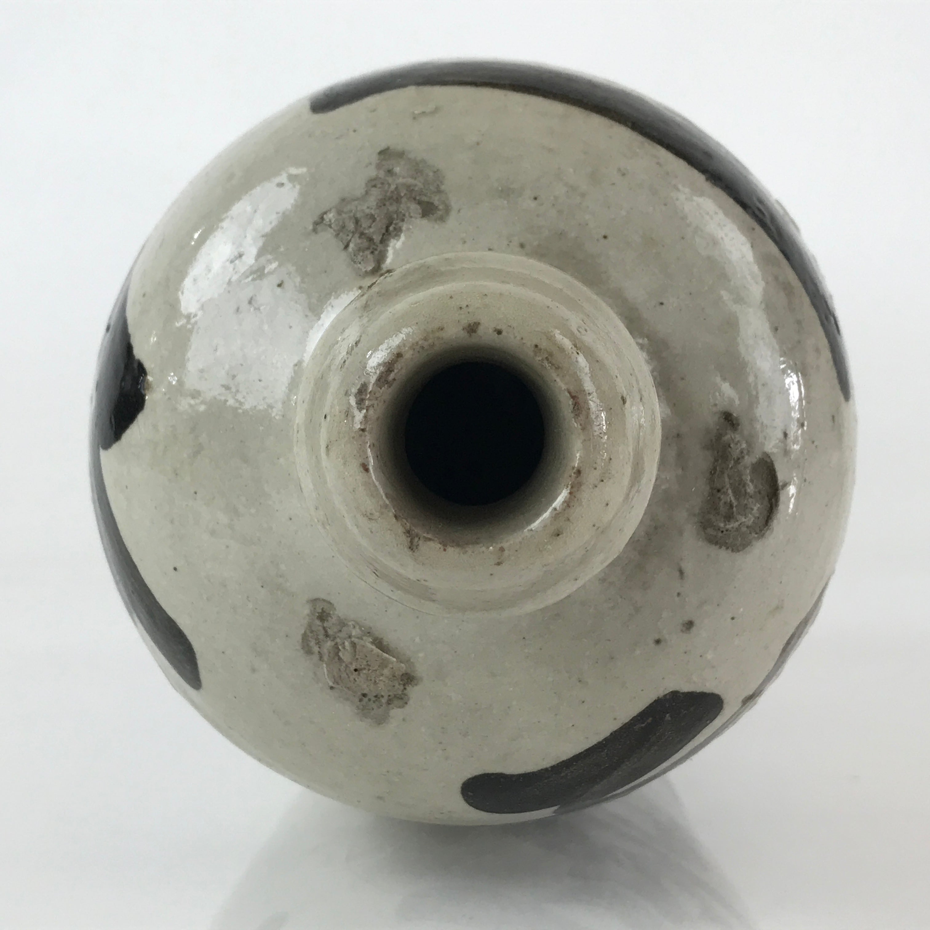 Japanese Ceramic Sake Bottle Tokkuri Vtg Pottery Gray Hand-Written Kanji TS477