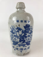 Japanese Ceramic Sake Bottle Tokkuri Vtg Pottery Gray Hand-Written Kanji TS479