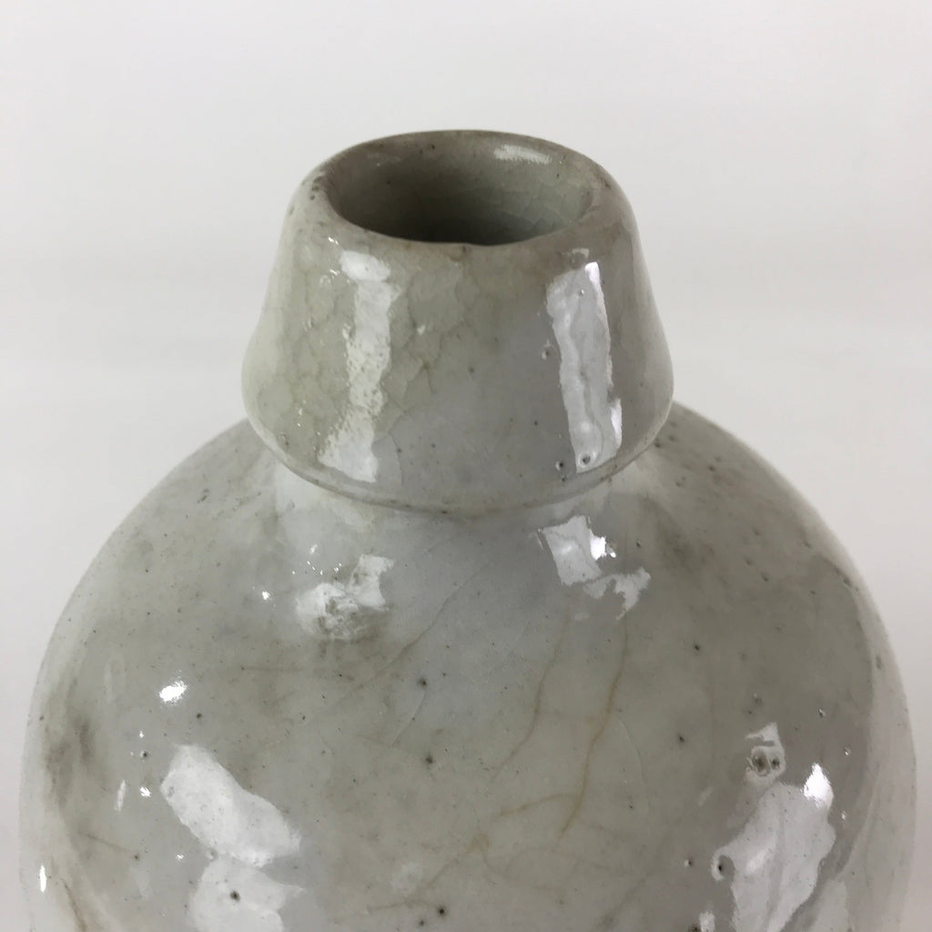 Japanese Ceramic Sake Bottle Tokkuri Vtg Pottery Gray Hand-Written Kanji TS479