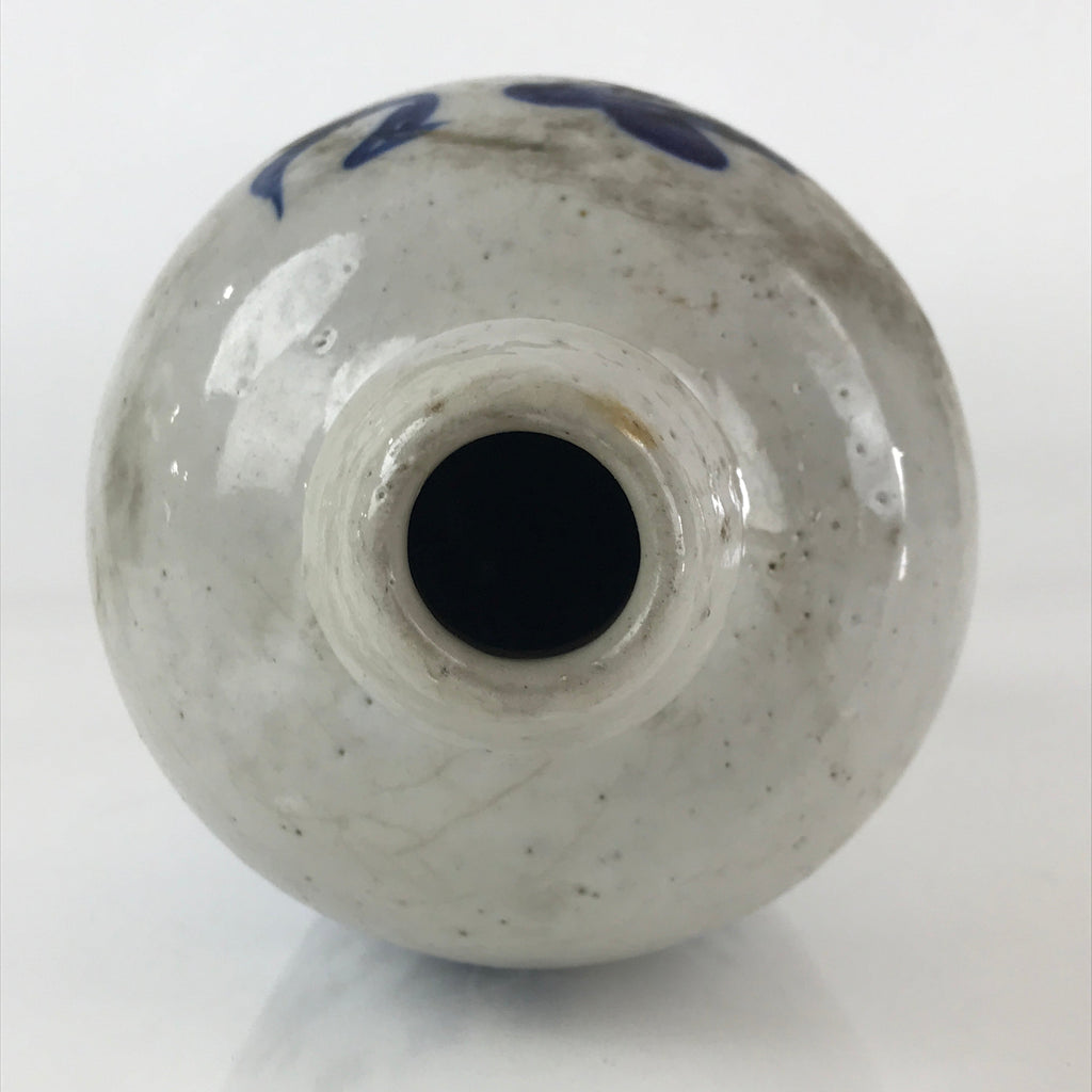 Japanese Ceramic Sake Bottle Tokkuri Vtg Pottery Gray Hand-Written Kanji TS479