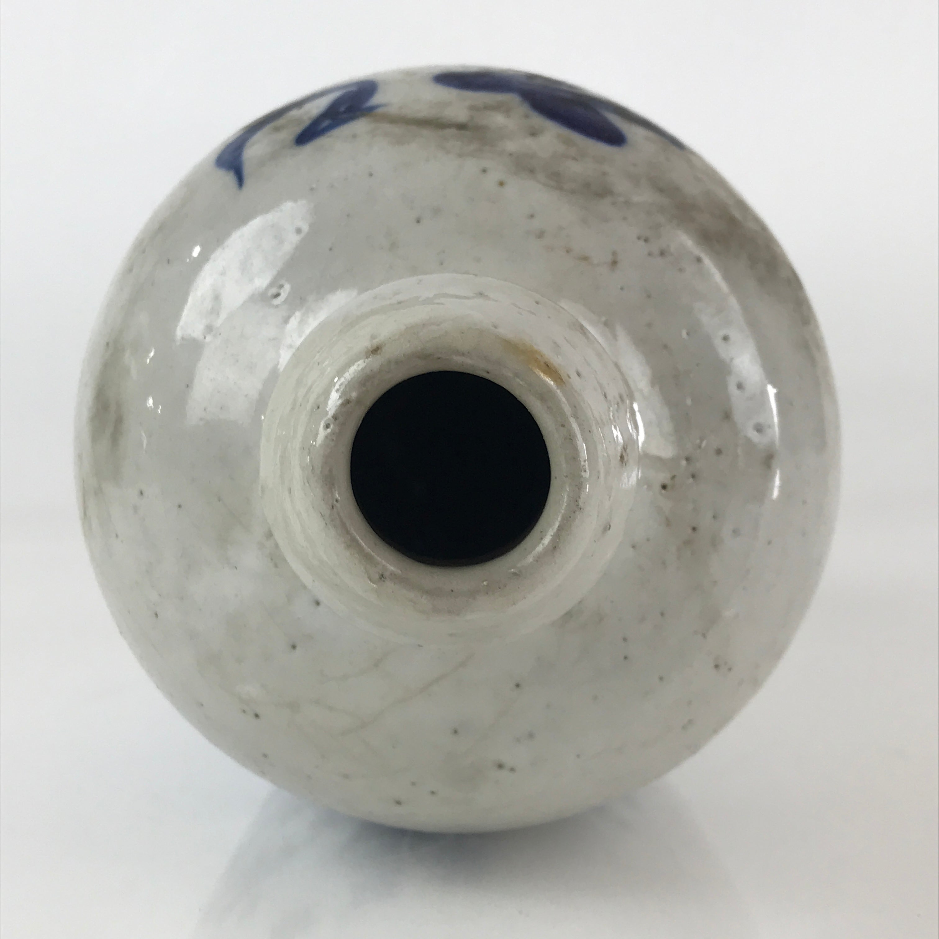 Japanese Ceramic Sake Bottle Tokkuri Vtg Pottery Gray Hand-Written Kanji TS479