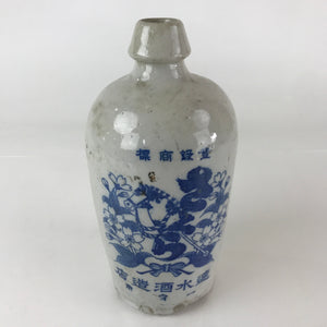 Japanese Ceramic Sake Bottle Tokkuri Vtg Pottery Gray Hand-Written Kanji TS479