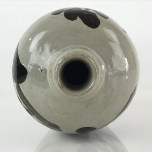 Japanese Ceramic Sake Bottle Tokkuri Vtg Pottery Gray Hand-Written Kanji TS480