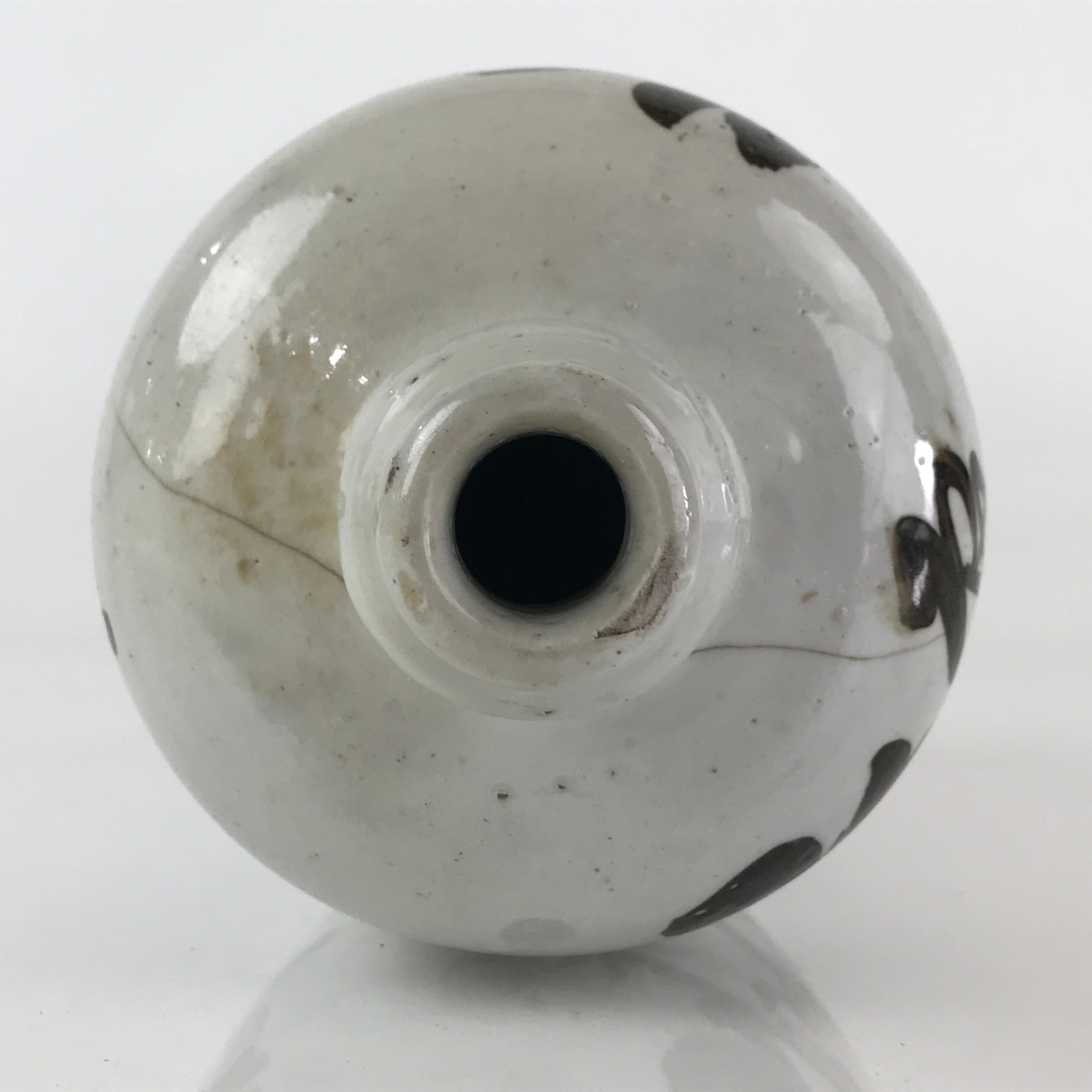 Japanese Ceramic Sake Bottle Tokkuri Vtg Pottery Gray Hand-Written Kanji TS481