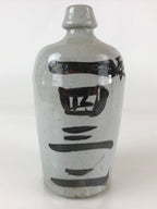 Japanese Ceramic Sake Bottle Tokkuri Vtg Pottery Gray Hand-Written Kanji TS482