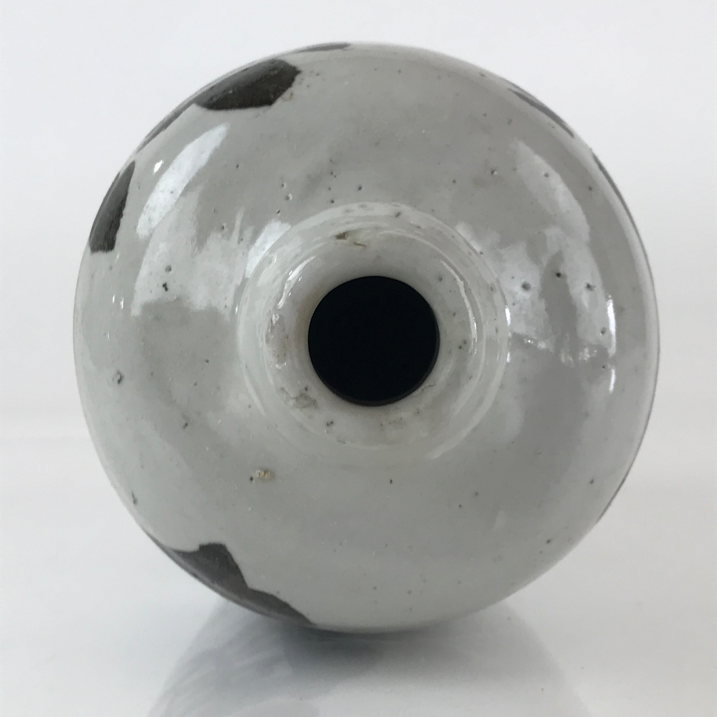 Japanese Ceramic Sake Bottle Tokkuri Vtg Pottery Gray Hand-Written Kanji TS482
