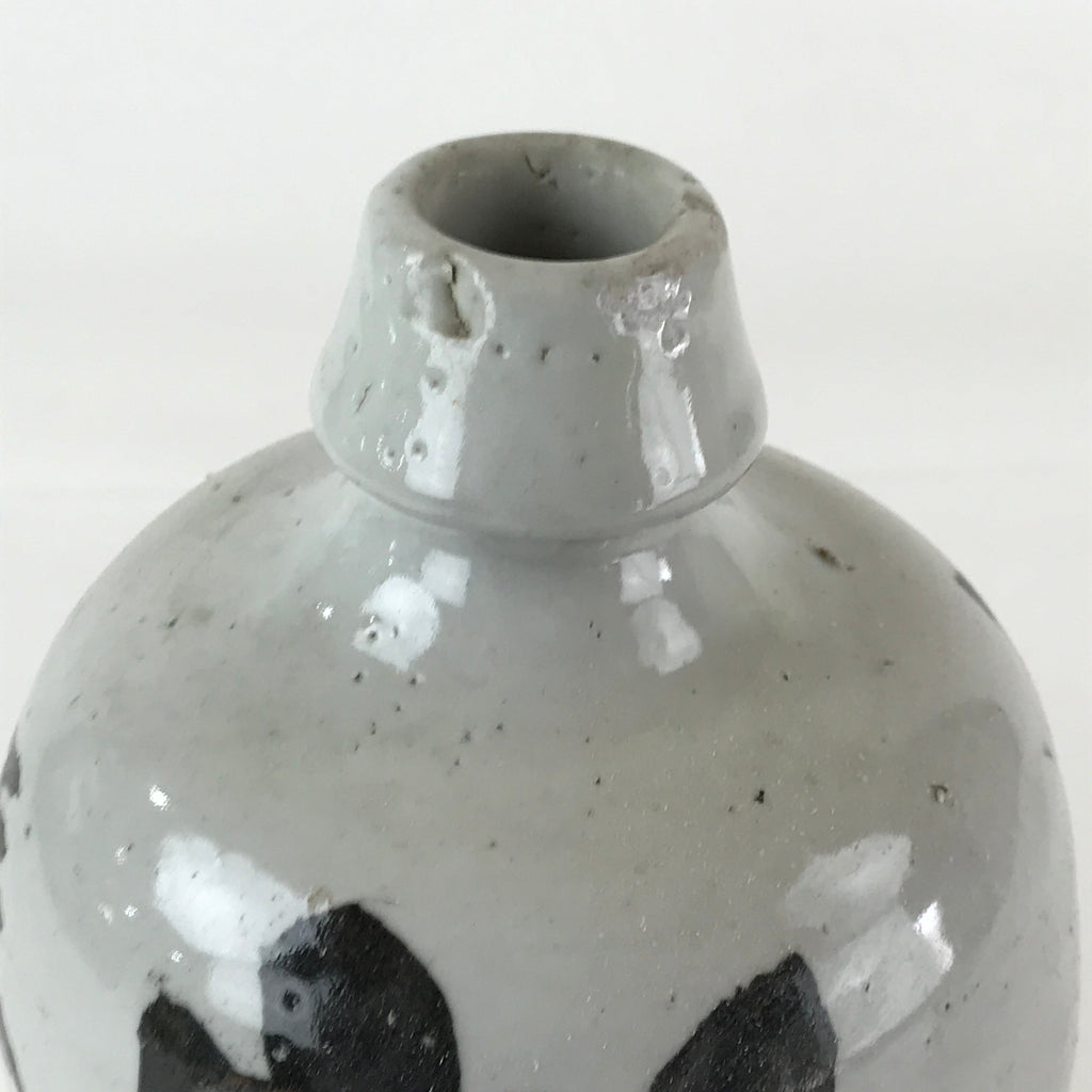Japanese Ceramic Sake Bottle Tokkuri Vtg Pottery Gray Hand-Written Kanji TS482