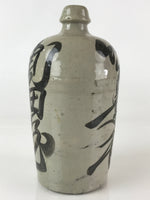 Japanese Ceramic Sake Bottle Tokkuri Vtg Pottery Gray Hand-Written Kanji TS483