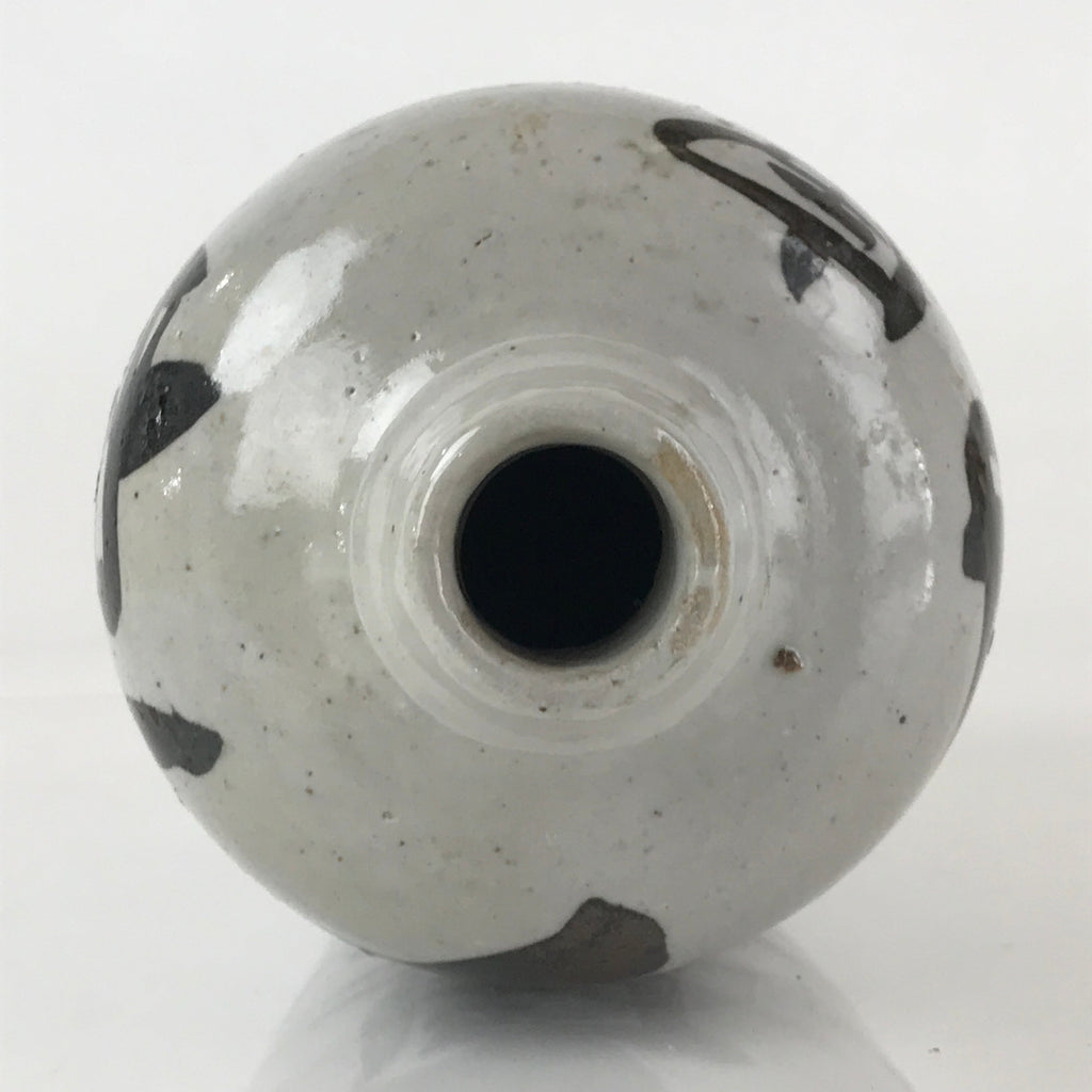 Japanese Ceramic Sake Bottle Tokkuri Vtg Pottery Gray Hand-Written Kanji TS484