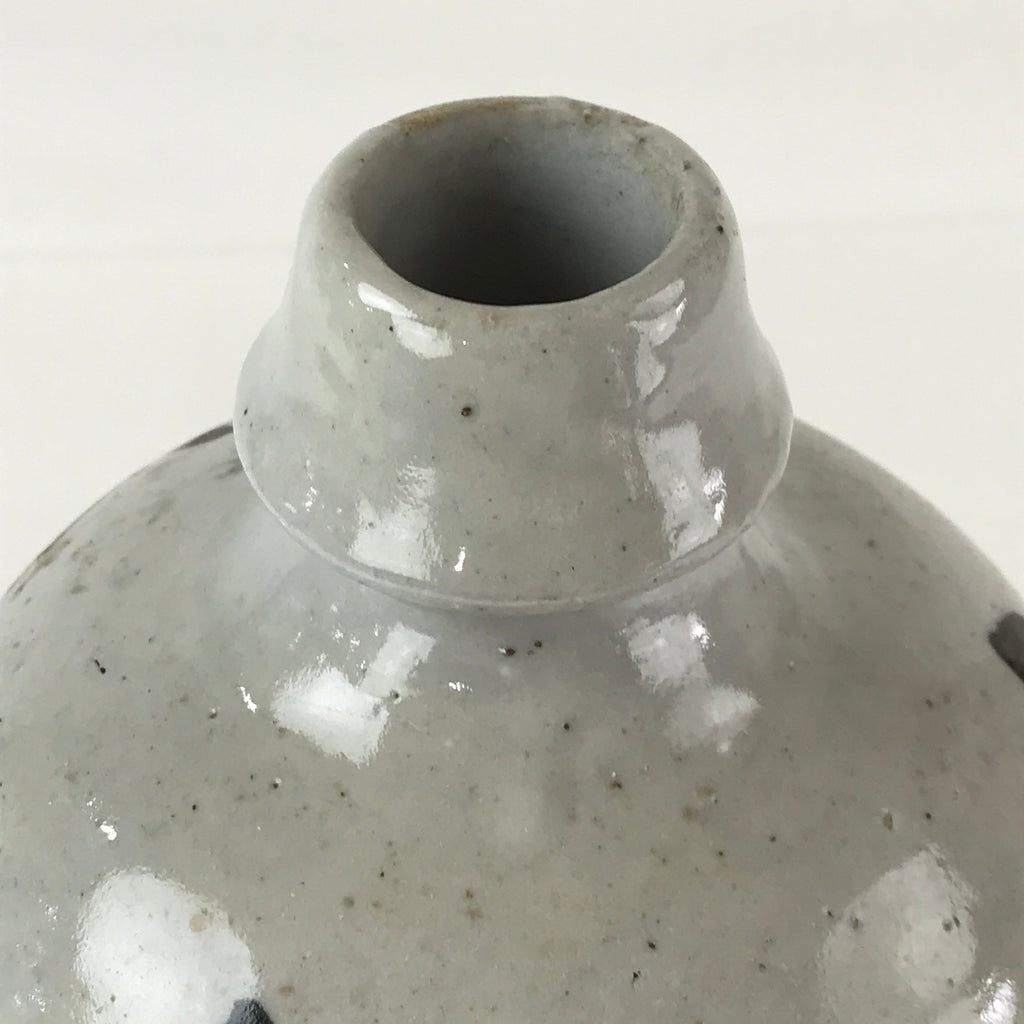 Japanese Ceramic Sake Bottle Tokkuri Vtg Pottery Gray Hand-Written Kanji TS484