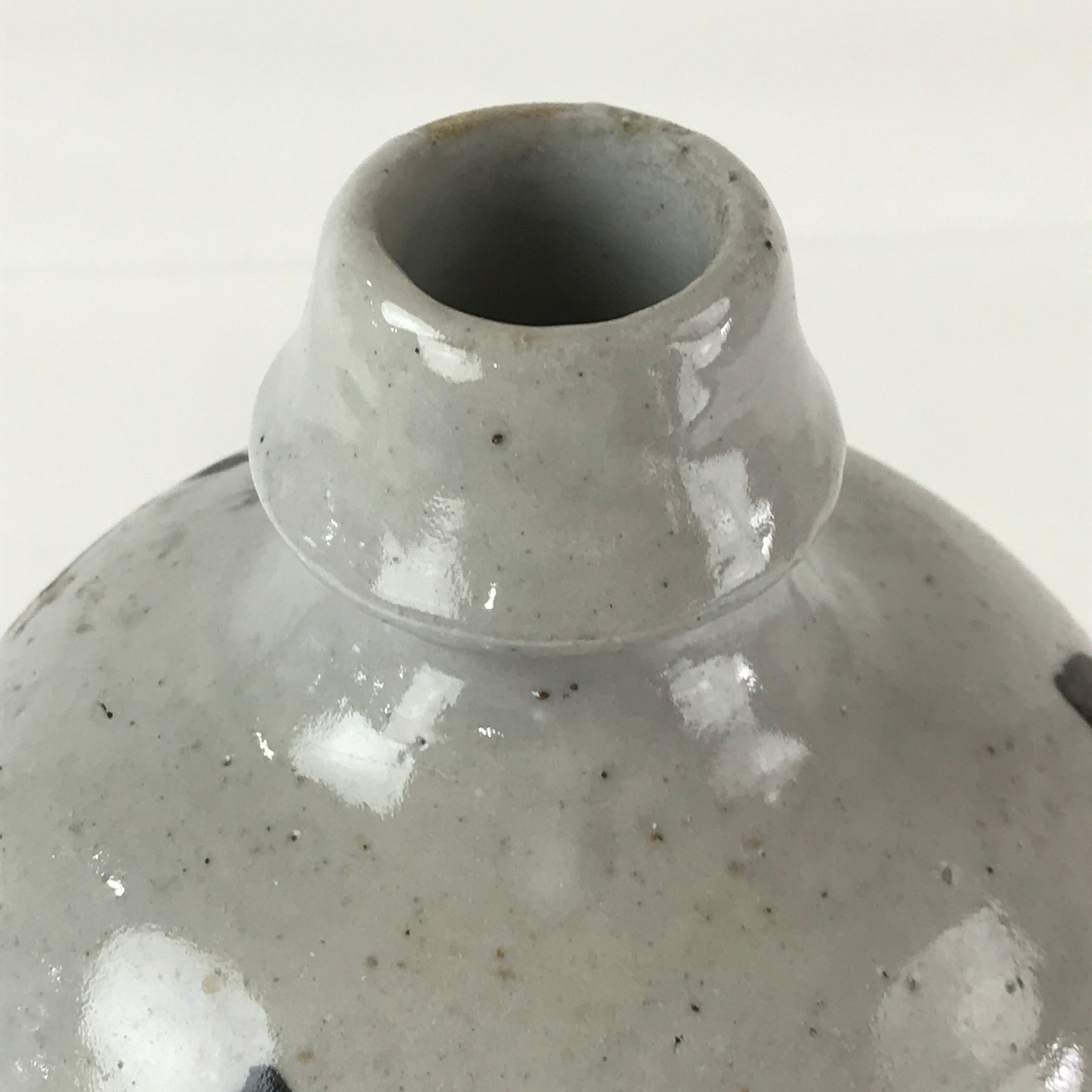 Japanese Ceramic Sake Bottle Tokkuri Vtg Pottery Gray Hand-Written Kanji TS484
