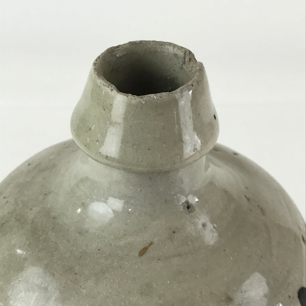 Japanese Ceramic Sake Bottle Tokkuri Vtg Pottery Gray Hand-Written Kanji TS485